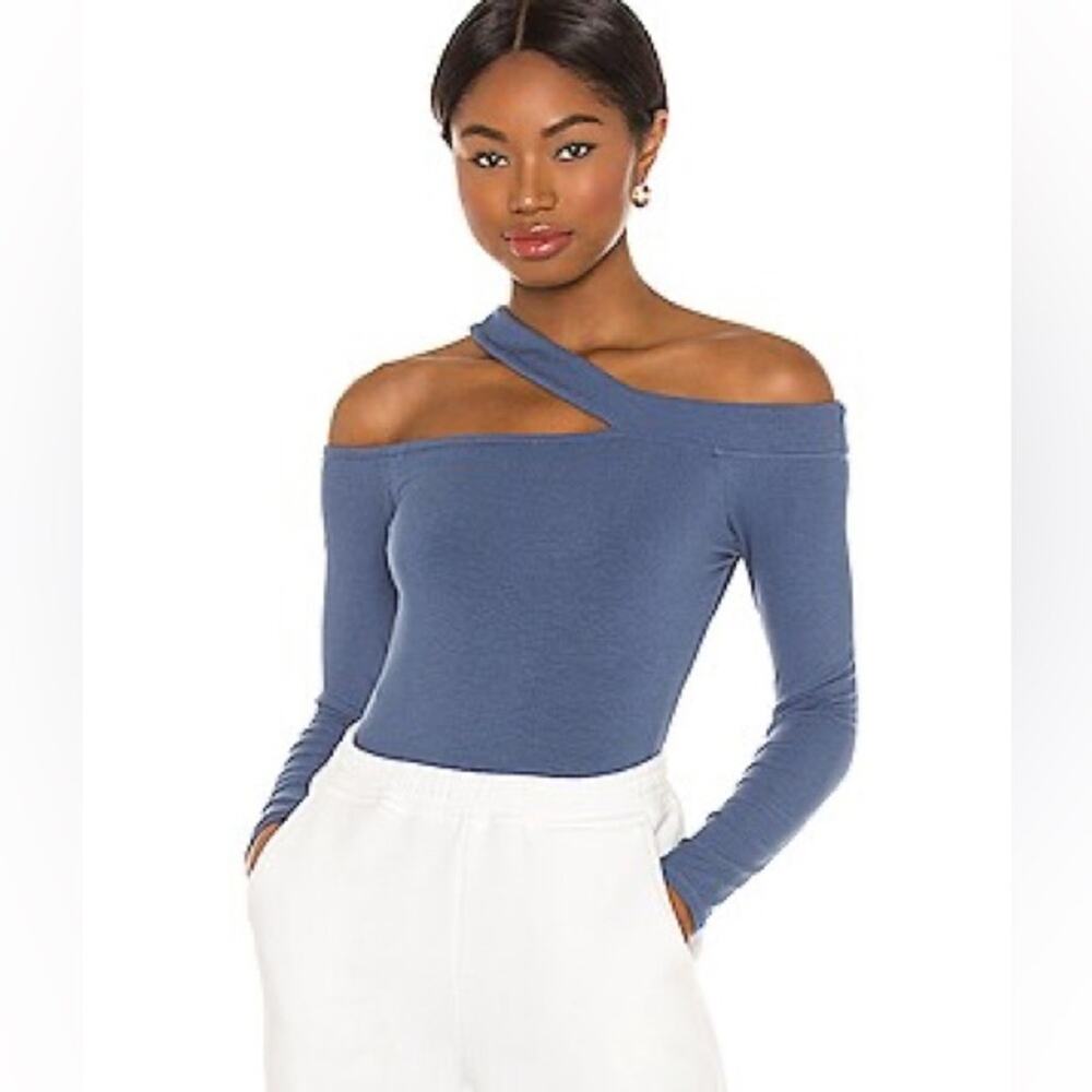 Revolve H:ours Zyra Long Sleeve Ribbed Bodysuit Slate Blue Size Small